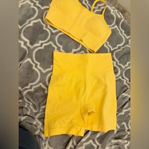 Yellow Women's High-Waist Seamless Bike Set